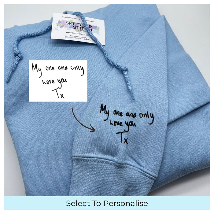 Adult hoodie personalised handwriting message
