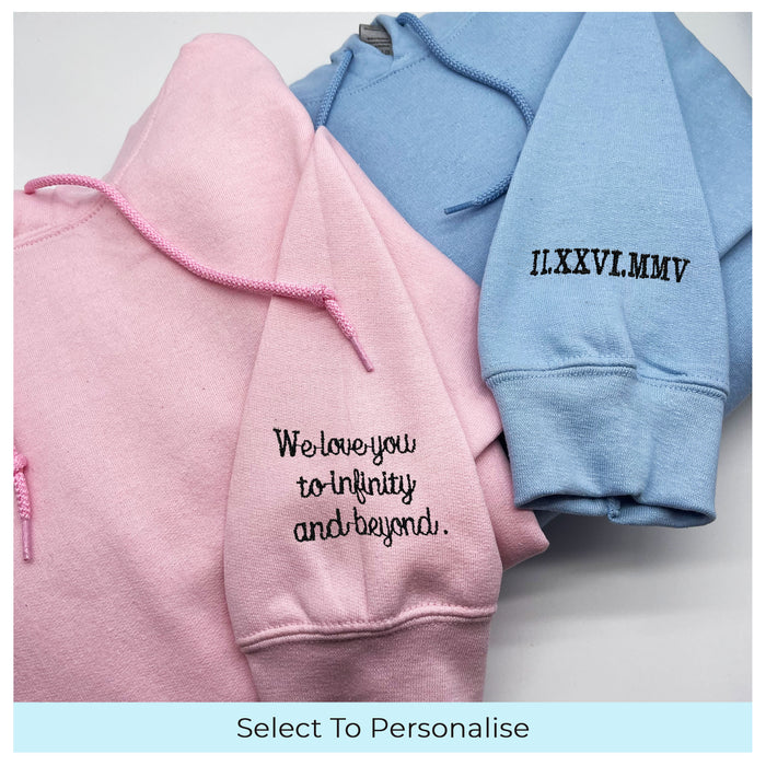 Adult hoodie personalised sleeve text