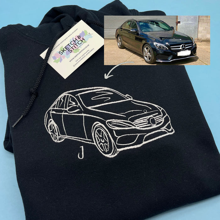 Men's Father's Day hoodie personalised car and motorbike photo outline