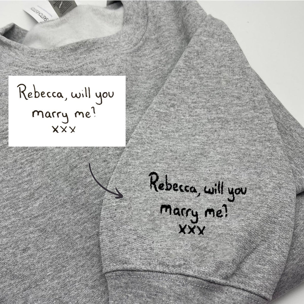 Adult sweatshirt personalised handwriting message – Sketch u0026 Stitch Limited