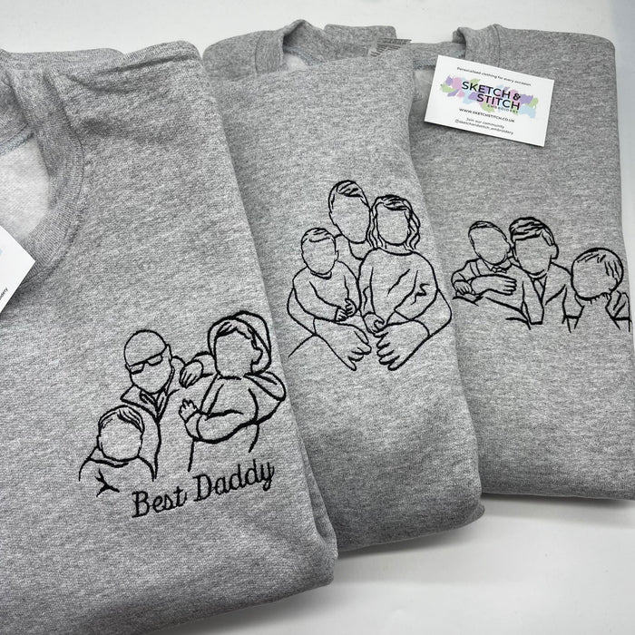 Father's Day Men's sweatshirt personalised portrait outline- left chest