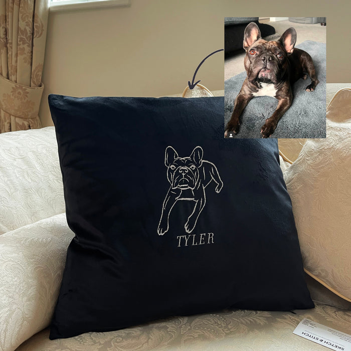Personalised dog photo outline cushion