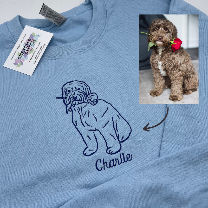 Customised Pet Outline Embroidered Adult Sweatshirt Sketch Stitch