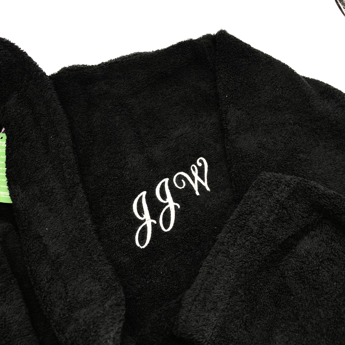 Luxury black dressing gown personalised initials and name