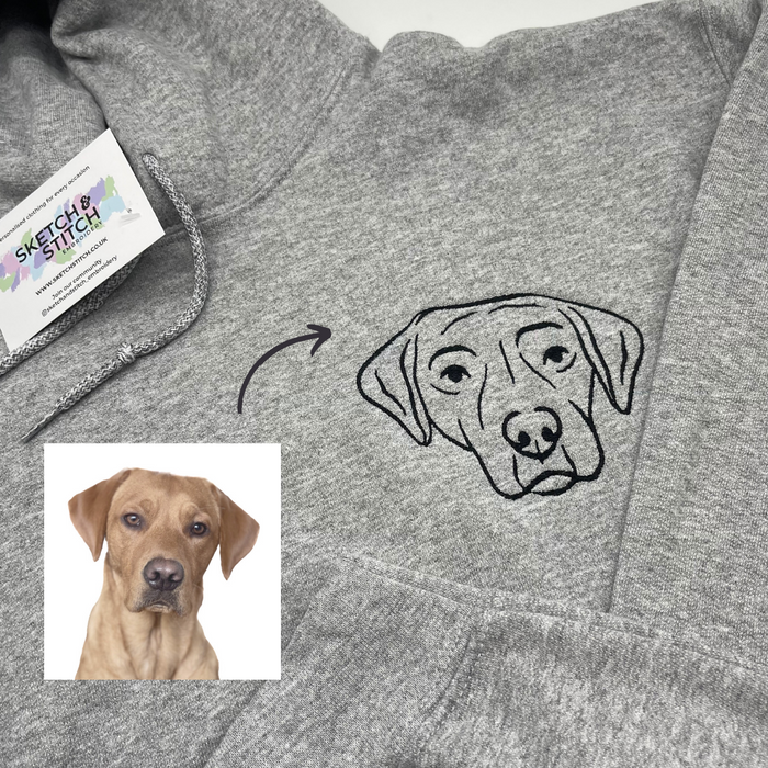 Adult hoodie personalised pet portrait outline - left chest