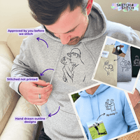 Father's Day men's hoodie personalised portrait outline - left chest - Sketch & Stitch