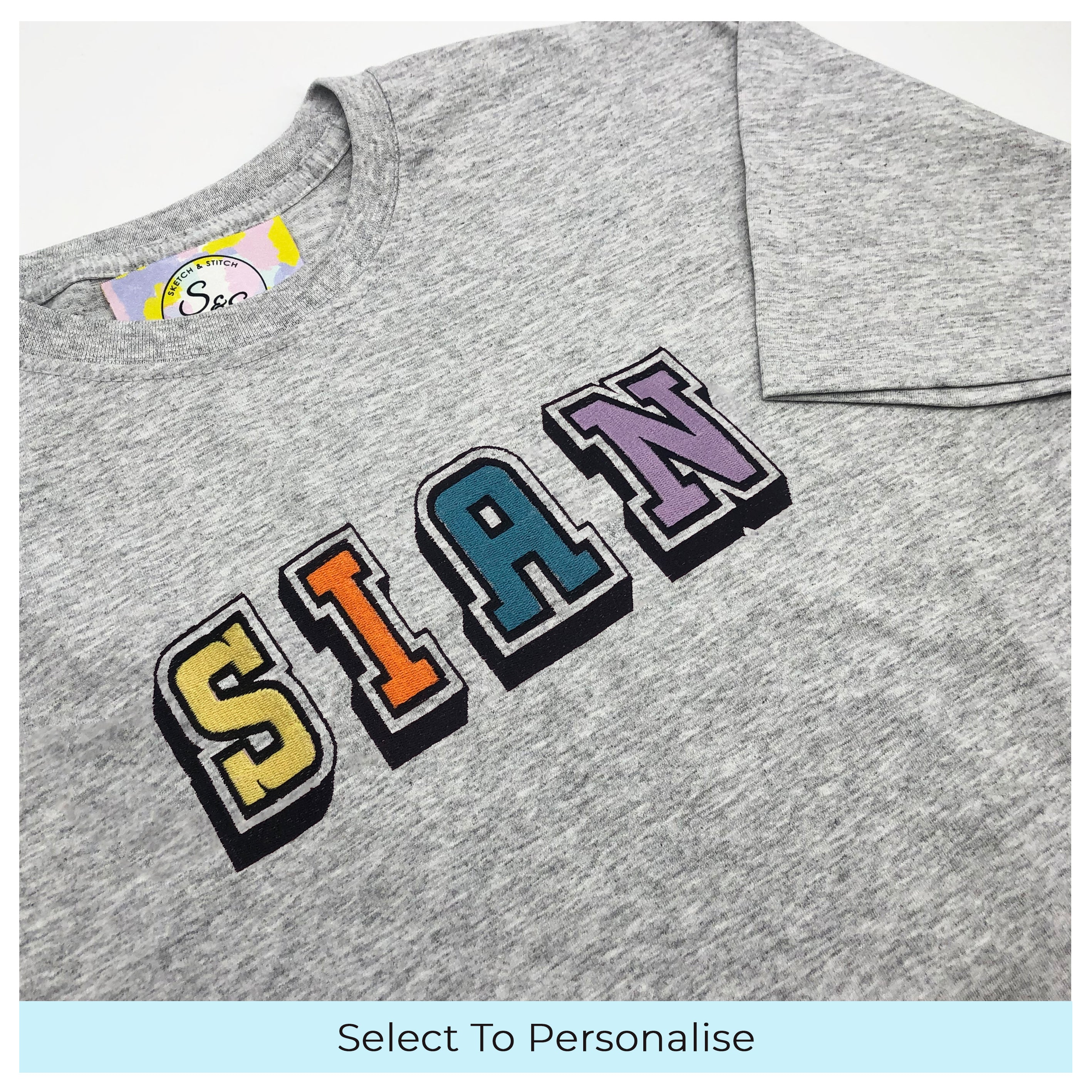 Personalised Adult T shirt Embroidered clothing Sketch