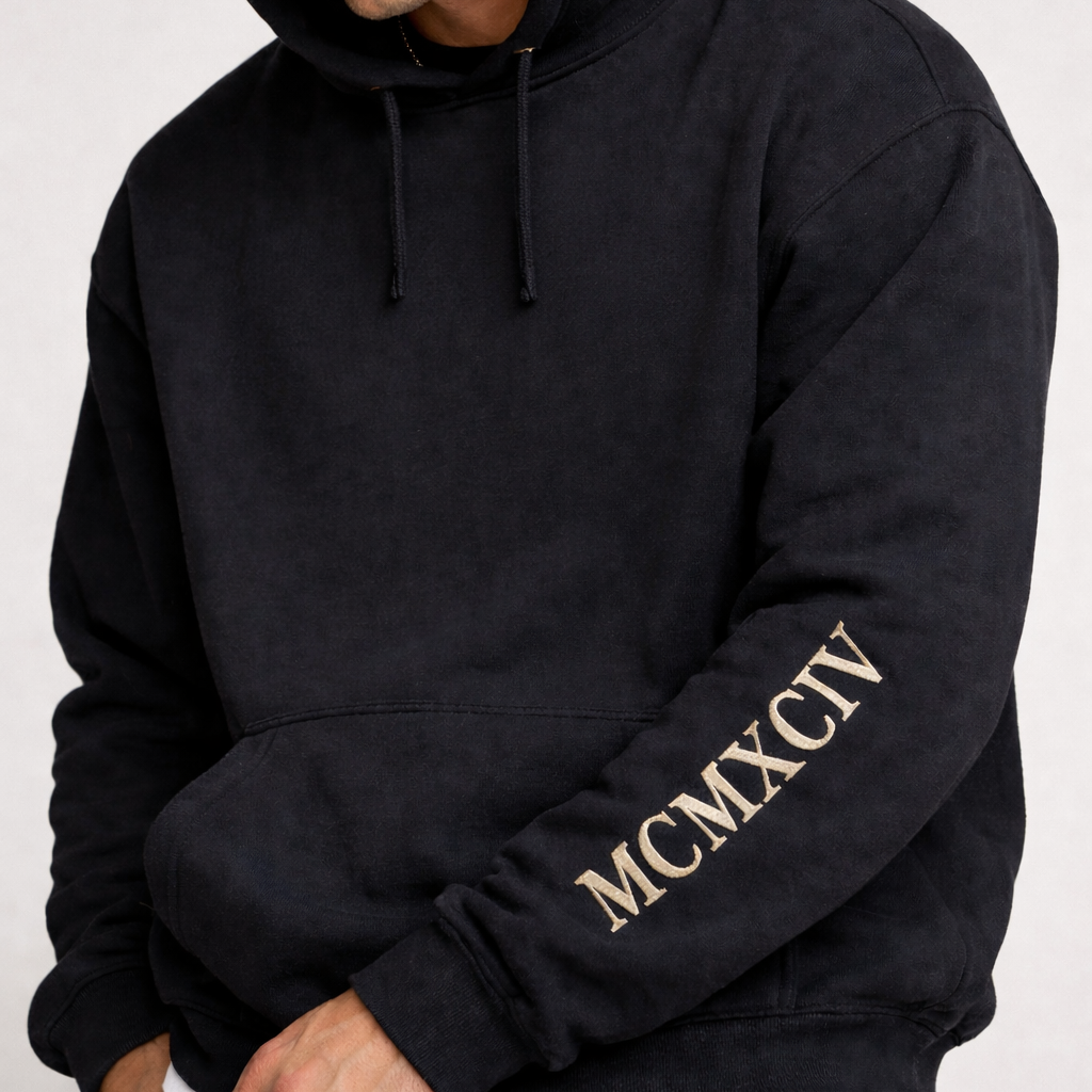 Adult hoodie personalised roman numerals- arm