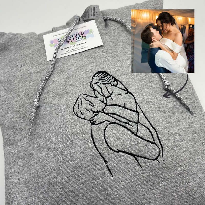 Personalised Embroidered Adult Hoodie Outline Stitch Sketch Stitch