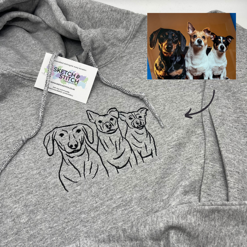 Pet Outline Stitch Embroidered Adult Hoodie Sketch Stitch