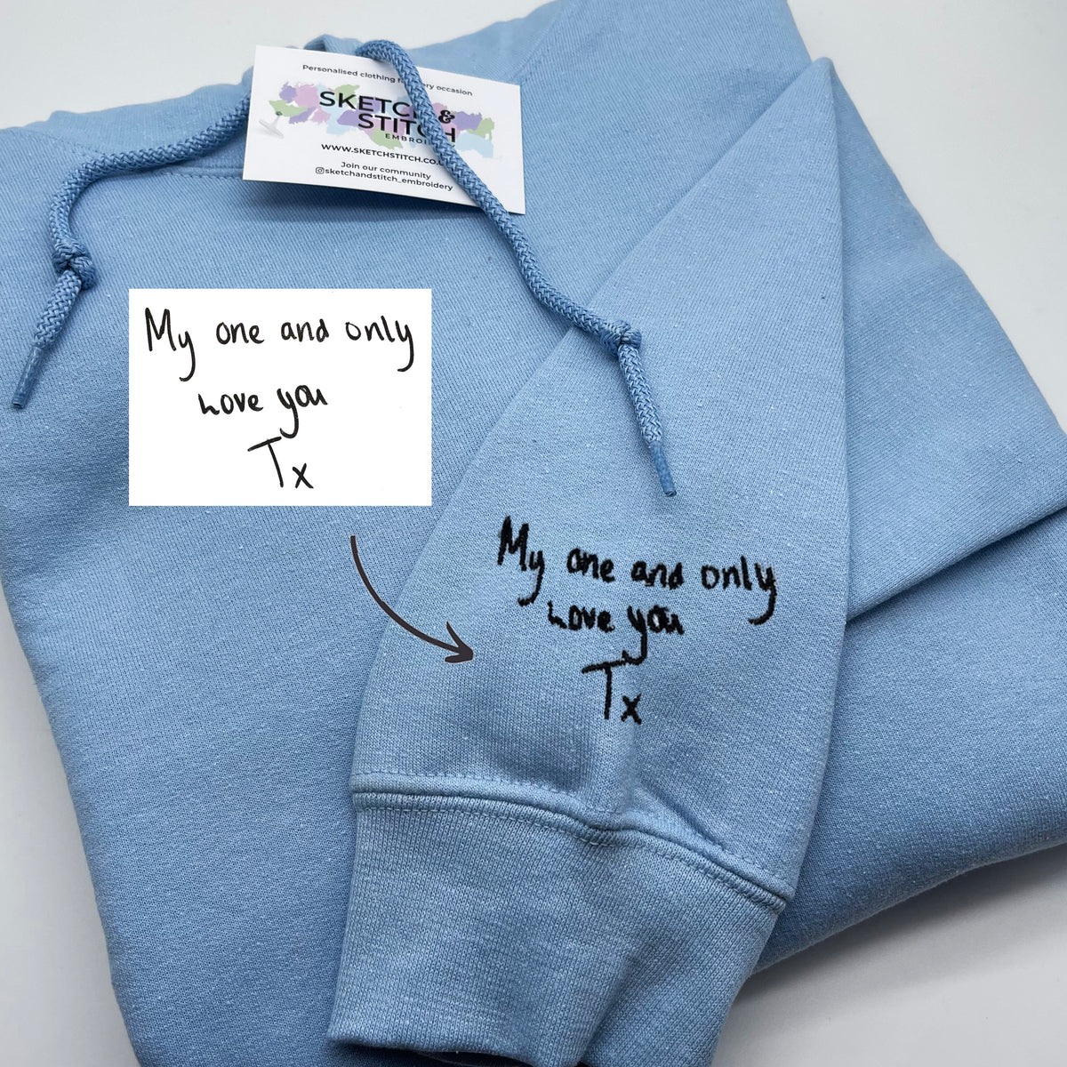 Adult hoodie personalised handwriting message