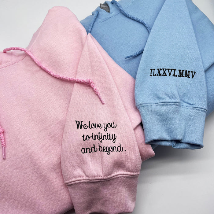 Adult hoodie personalised sleeve text