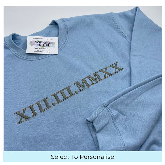 Adult sweatshirt personalised roman numerals