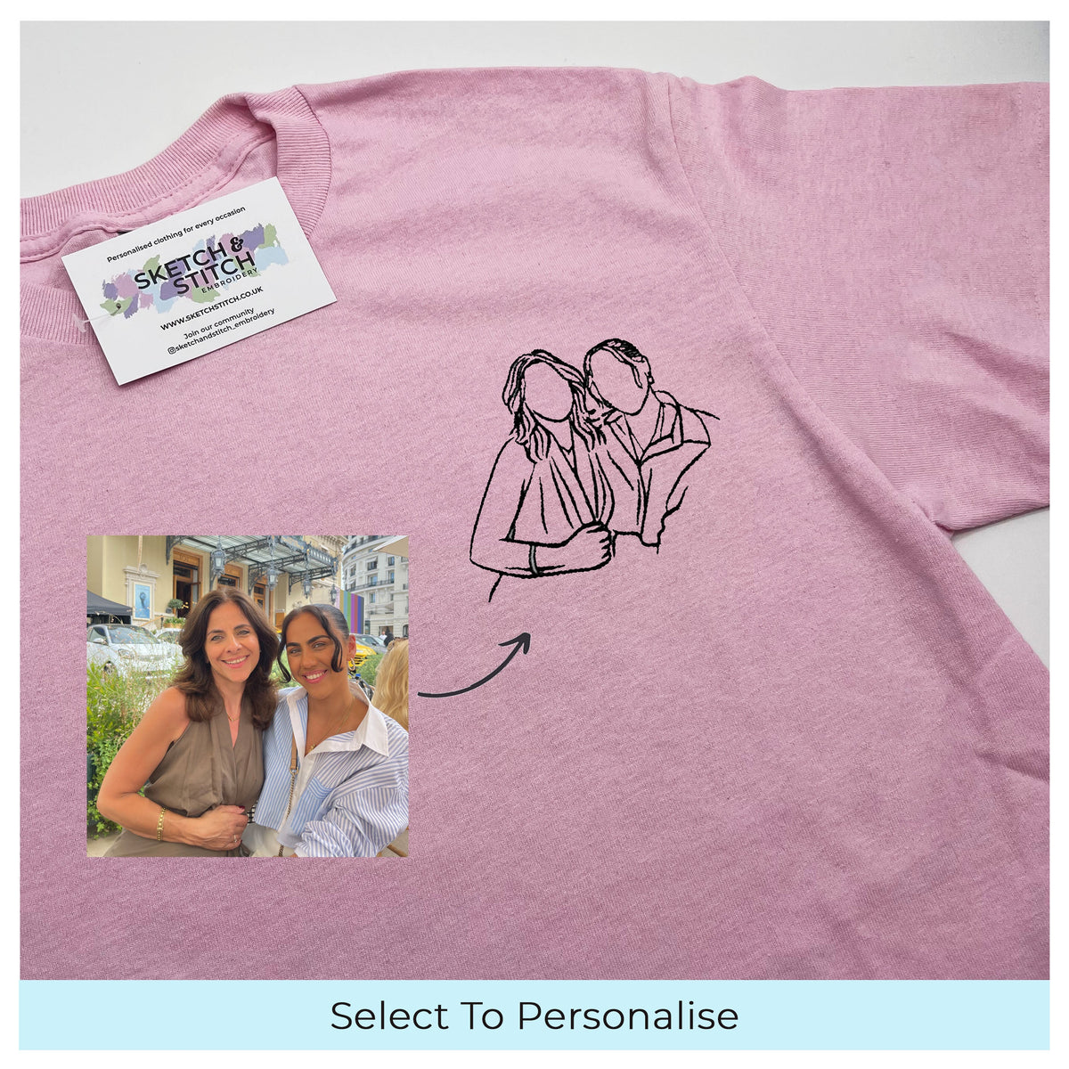 Mother's Day Personalised Portrait Outline T-shirt - Left Chest