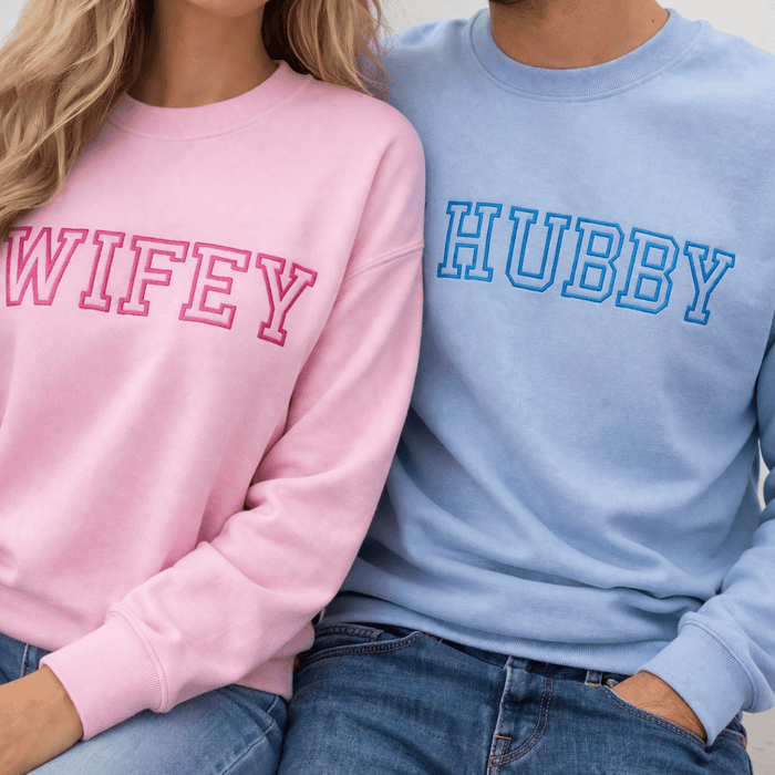 Hubby and Wifey matching adult sweatshirts - Sketch & Stitch