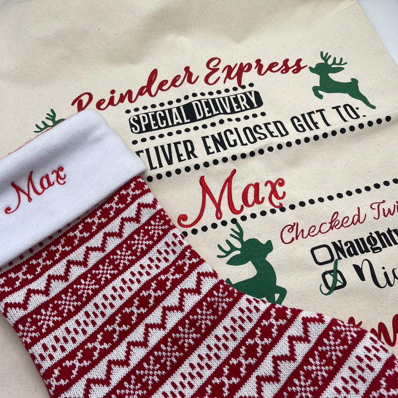 Personalised Santa sack and stocking bundle
