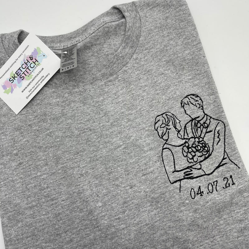 Wedding Personalised Portrait T-shirt.  A popular item for personalised mothers day gifts, personalised gifts for couples and customised gifts for birthday.
