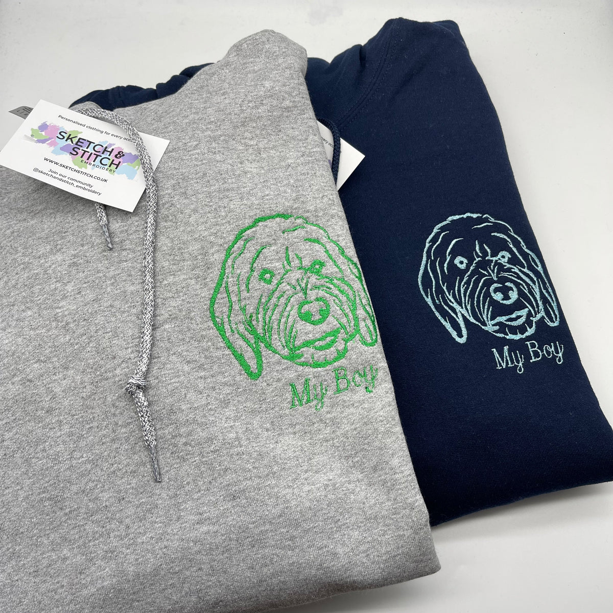 Adult hoodie personalised pet portrait outline - left chest