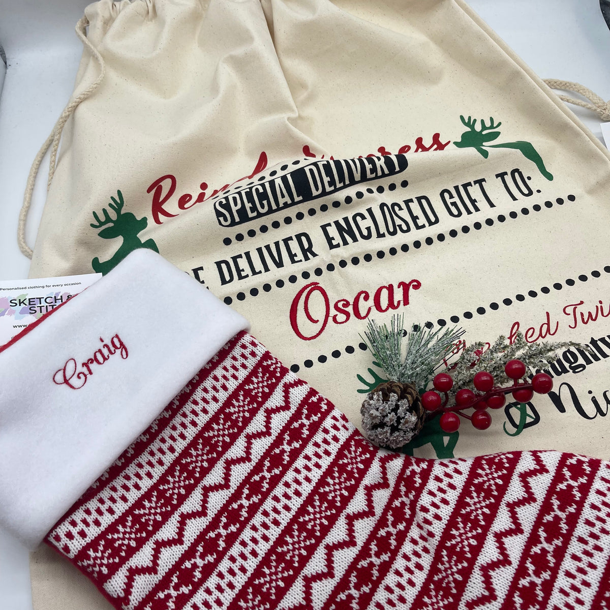 Personalised Santa sack and stocking bundle