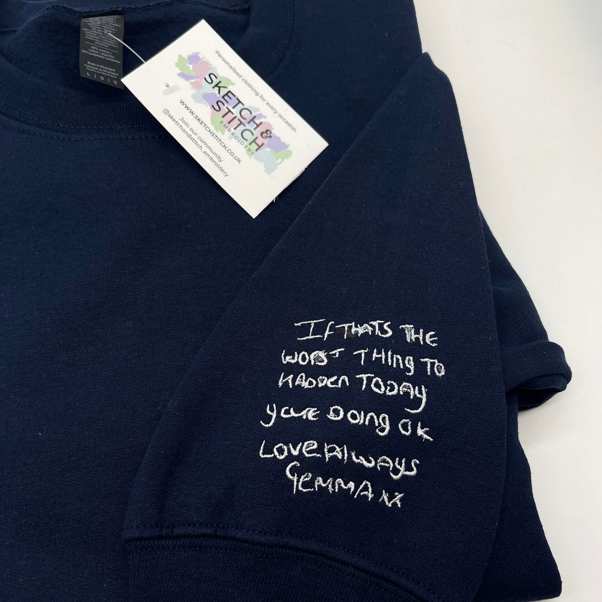 Adult sweatshirt personalised handwriting message