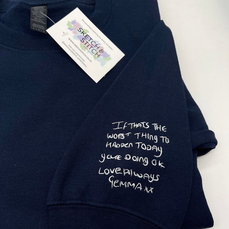 Adult sweatshirt personalised handwriting message