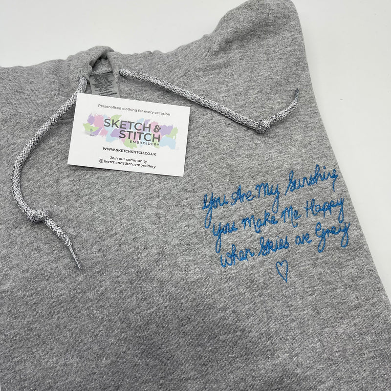Adult hoodie personalised handwriting message Sofia Marino Ltd T