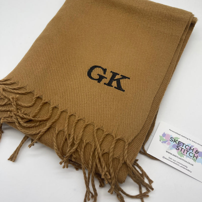 Unisex classic woven scarf personalised initials