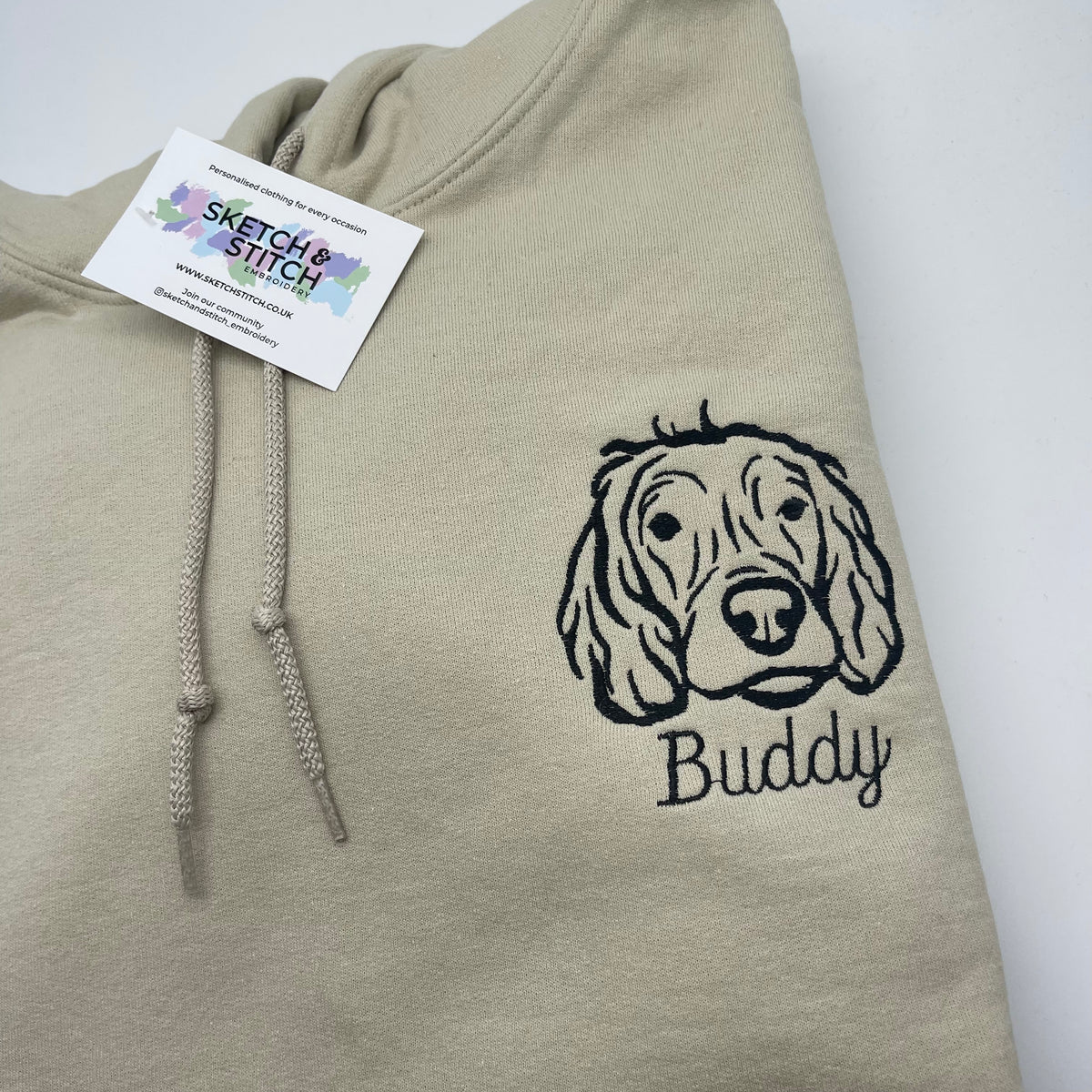 Adult hoodie personalised pet portrait outline - left chest