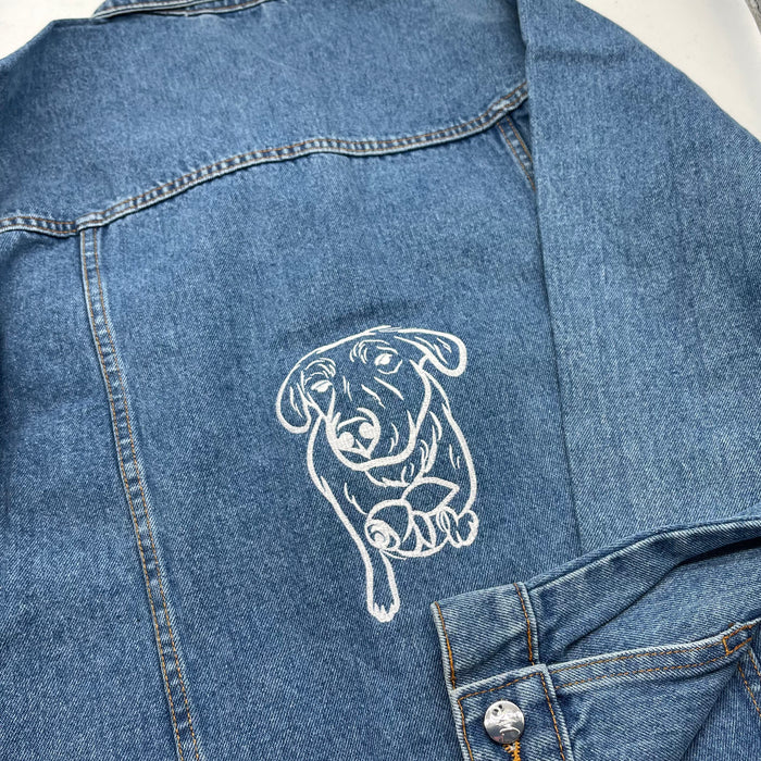 Women's denim jacket personalised pet photo outline