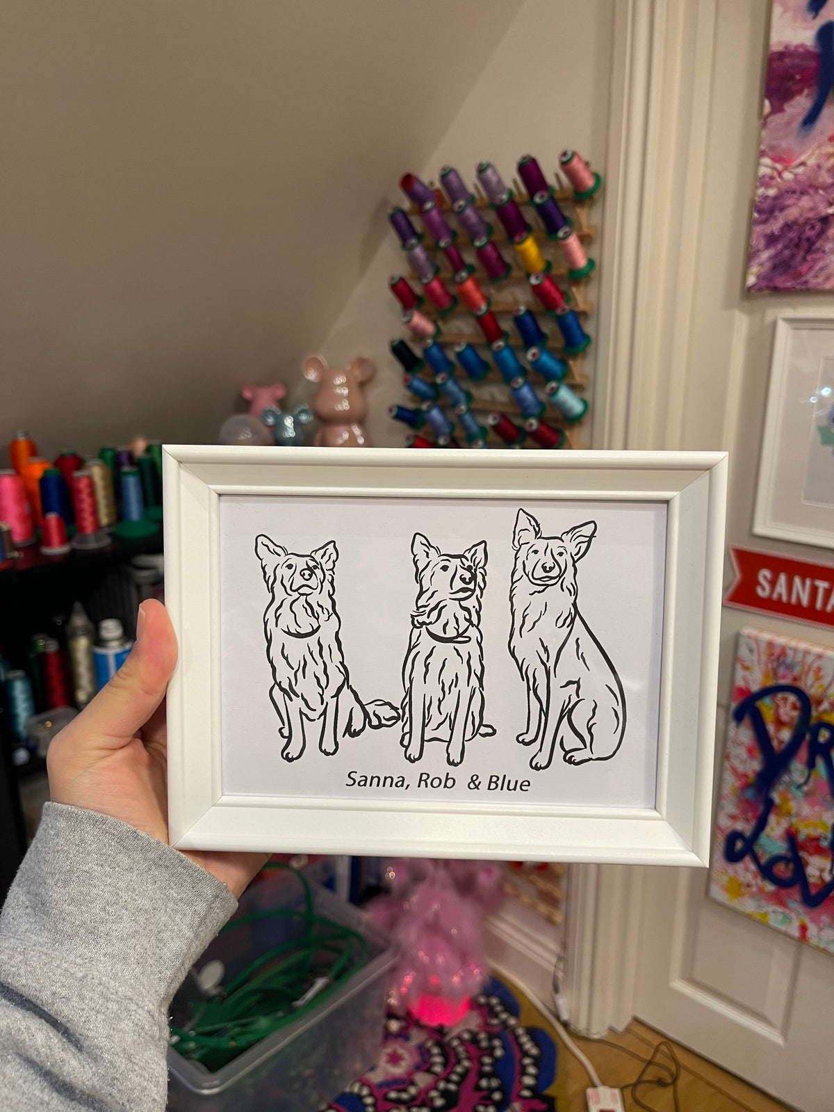 Personalised pet photo outline framed illustration