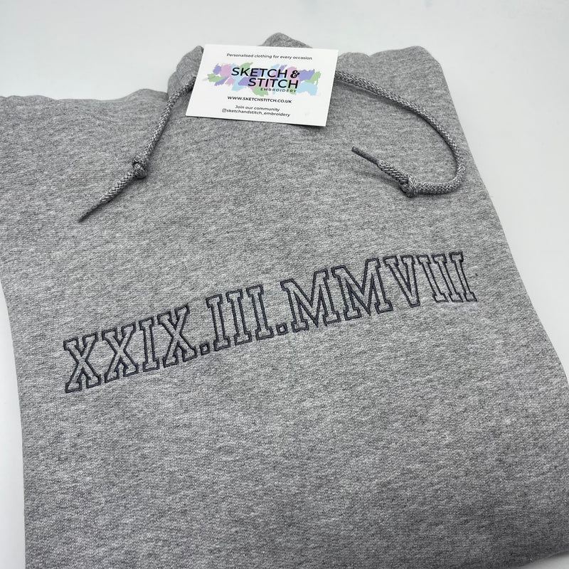 Adult hoodie personalised roman numerals