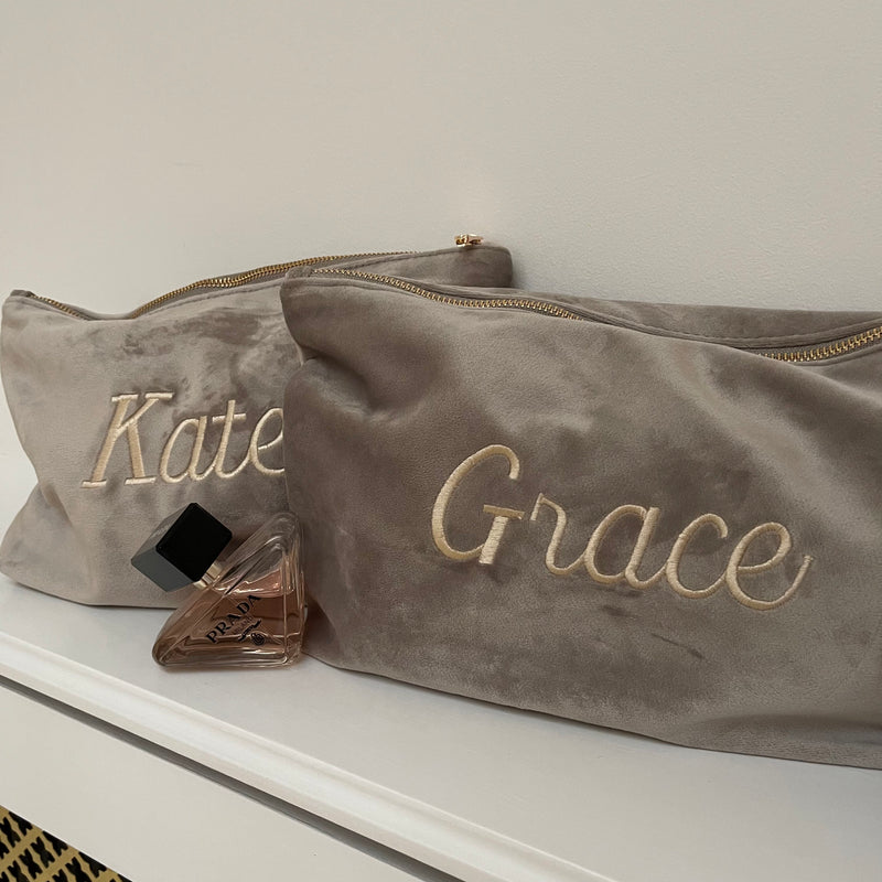 Luxury velvet accessory pouch personalised text