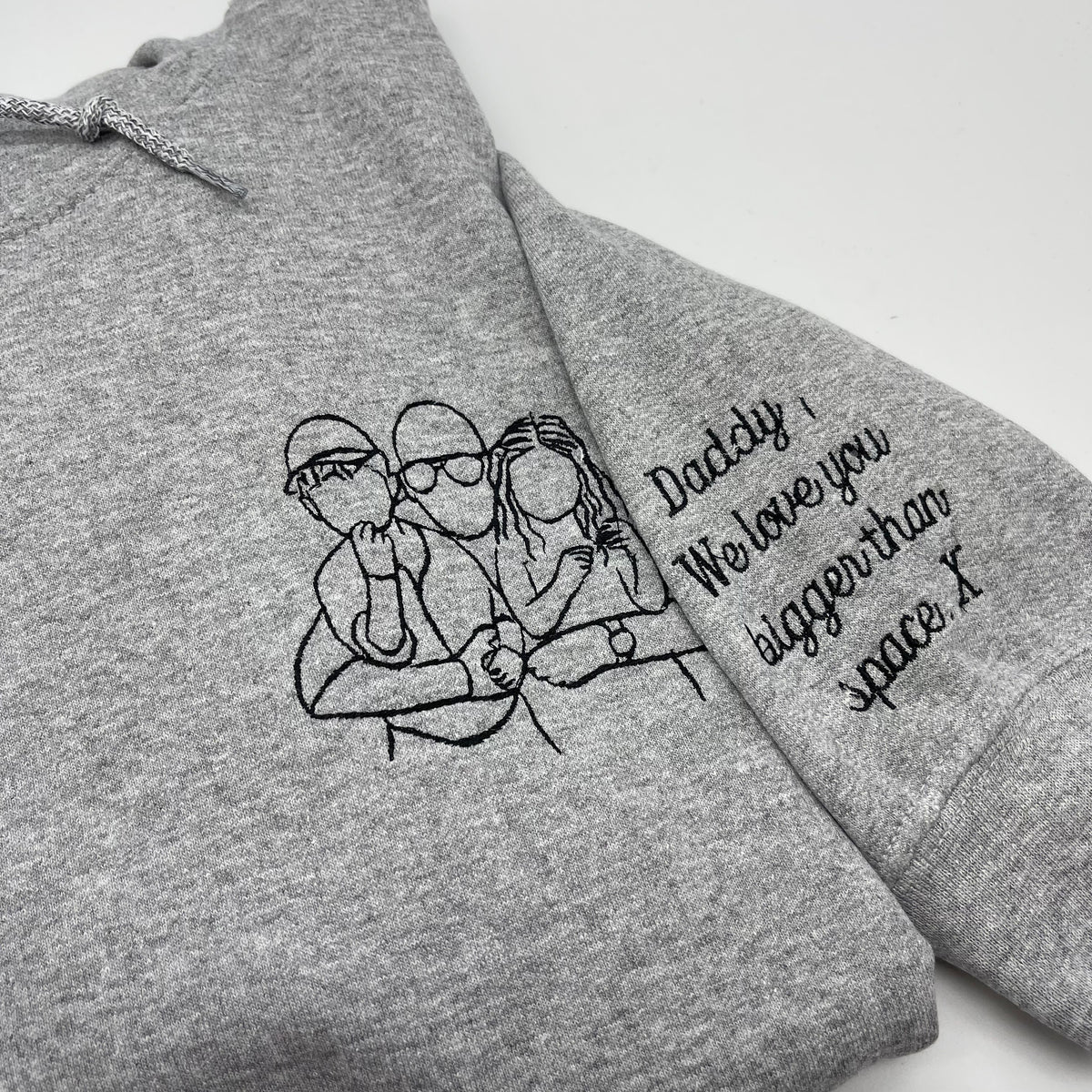 Father's Day men's hoodie personalised portrait outline - left chest