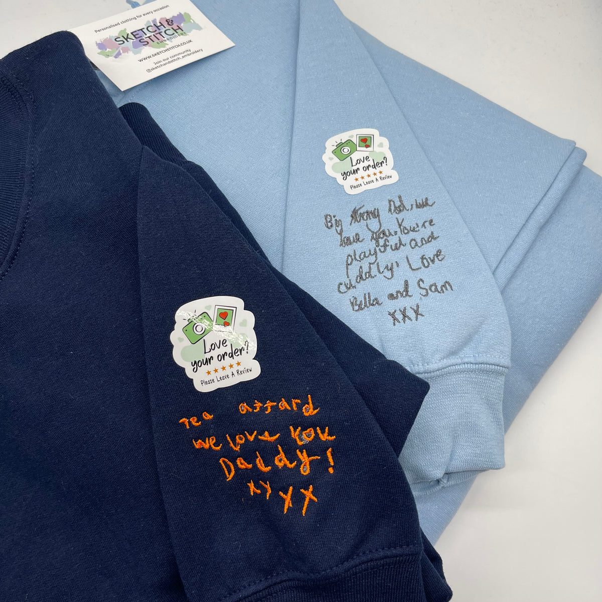 Adult sweatshirt personalised handwriting message