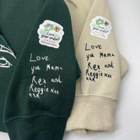 Adult sweatshirt personalised handwriting message