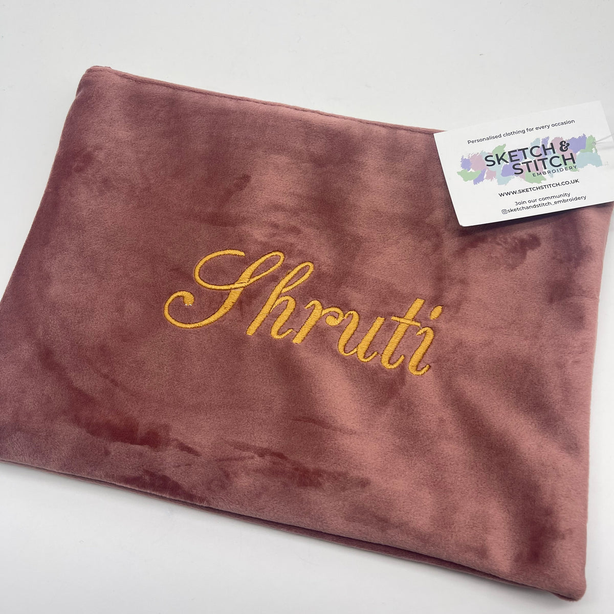 Luxury velvet accessory pouch personalised text