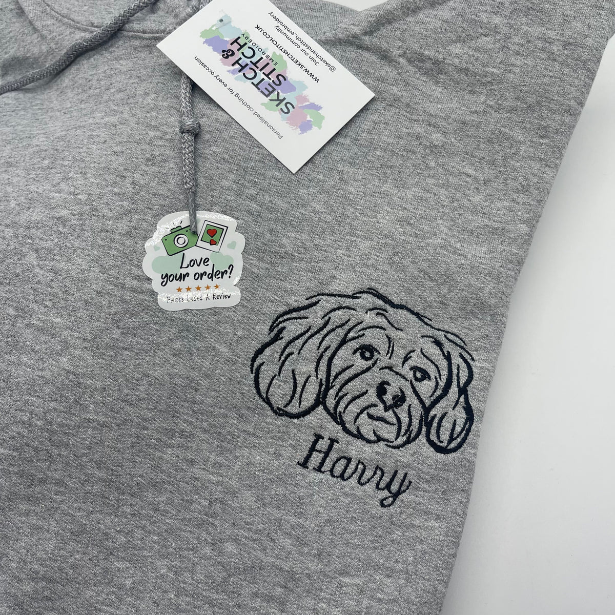 Adult hoodie personalised pet portrait outline - left chest