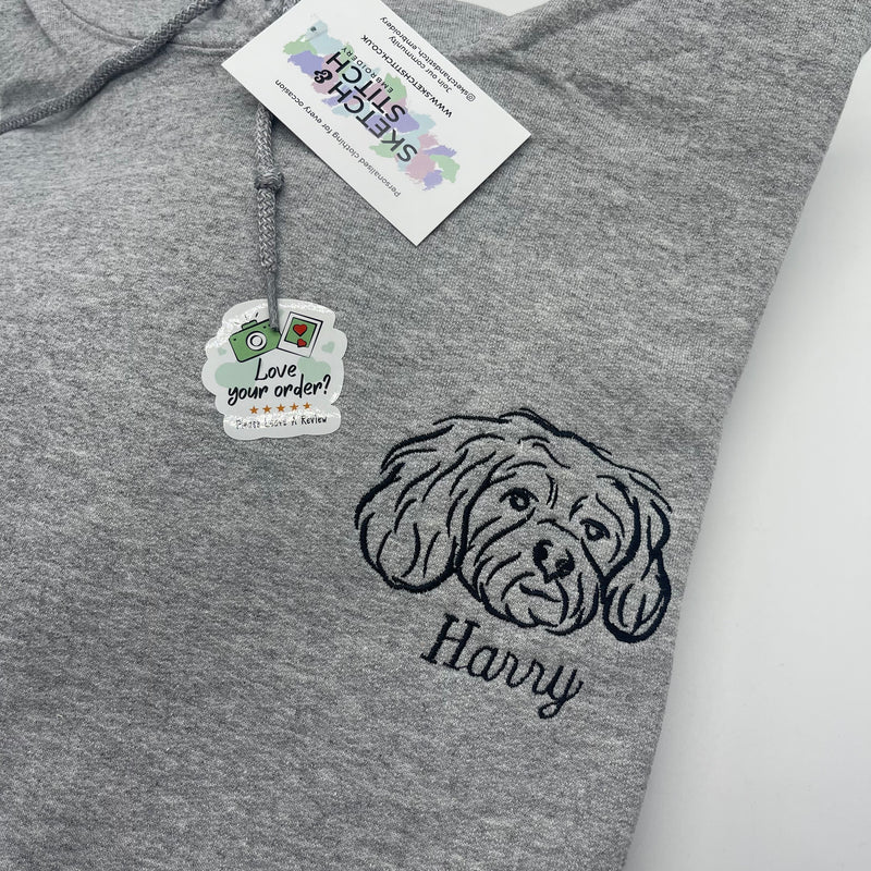 Adult hoodie personalised pet portrait outline - left chest