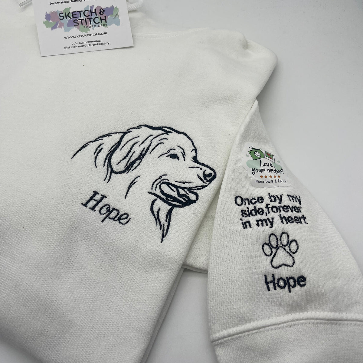 Adult hoodie personalised pet portrait outline - left chest