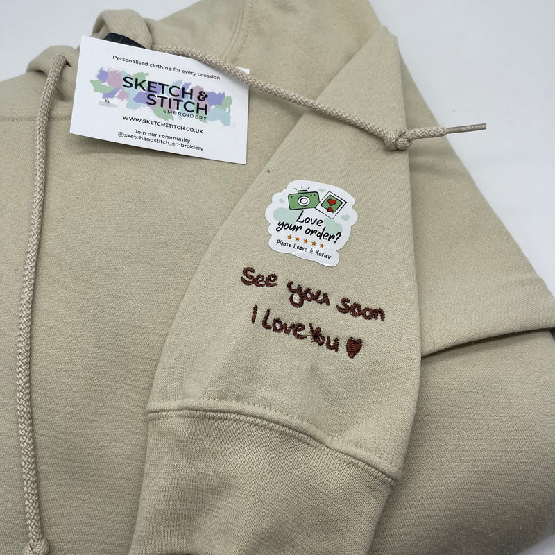 Adult hoodie personalised handwriting message