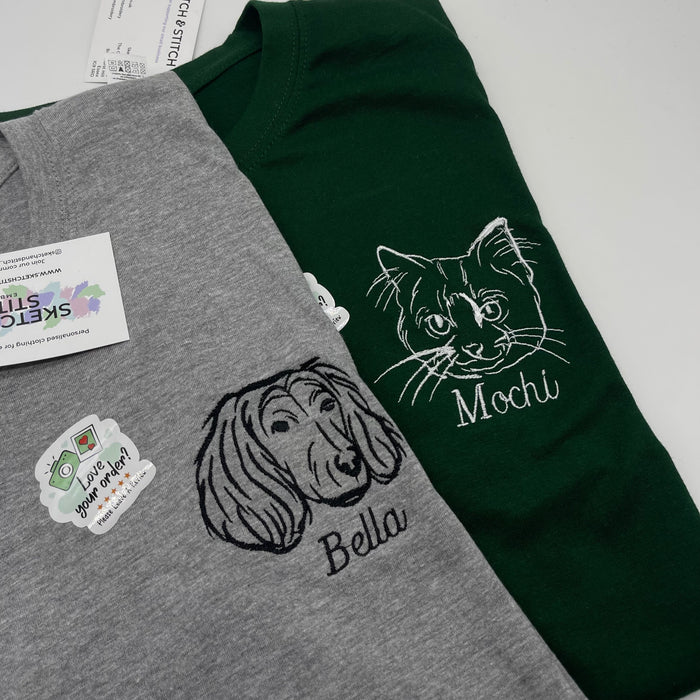 Adult t-shirt personalised pet portrait outline - left chest