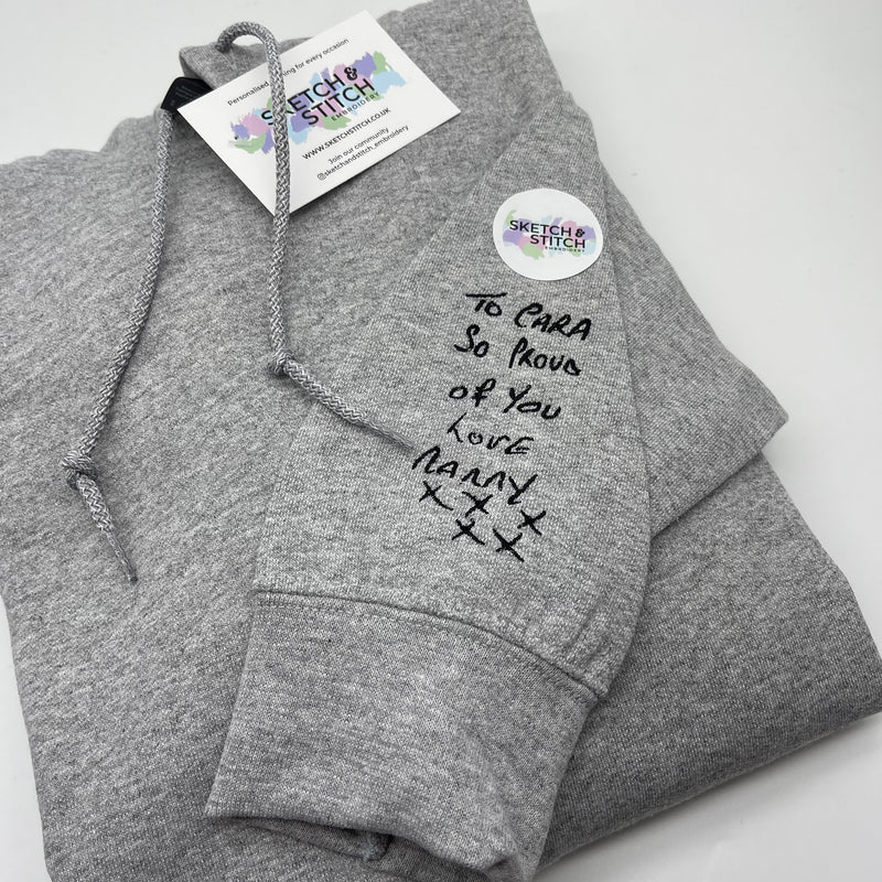 Adult hoodie personalised handwriting message