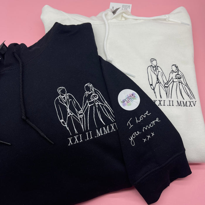 Christmas Gift Adult hoodie personalised portrait outline - left chest