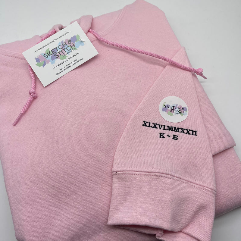 Adult hoodie personalised sleeve text