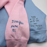 Adult sweatshirt personalised handwriting message