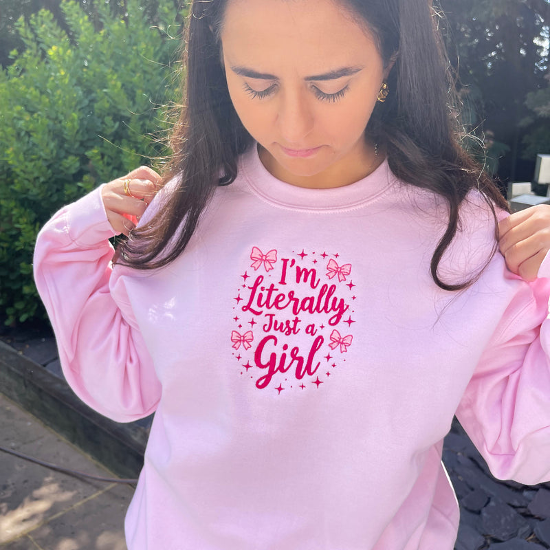 Adult sweatshirt just a girl slogan