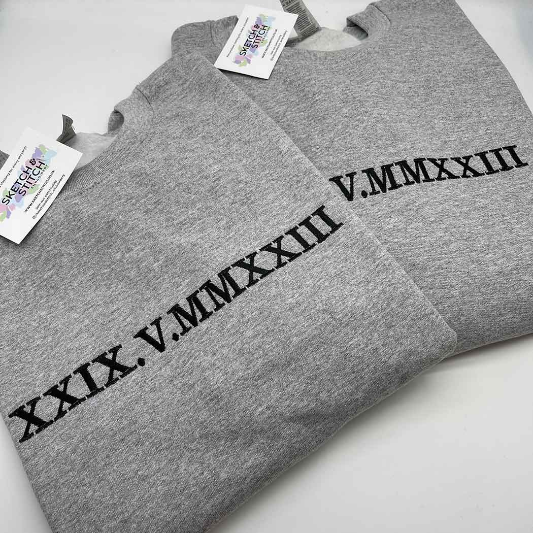 Adult sweatshirt personalised roman numerals - Sketch & Stitch
