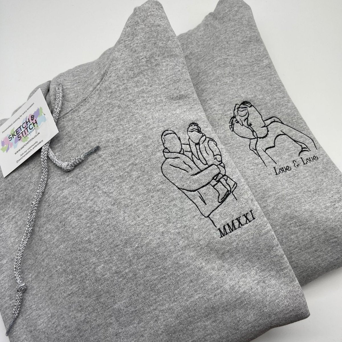 Father's Day men's hoodie personalised portrait outline - left chest - Sketch & Stitch