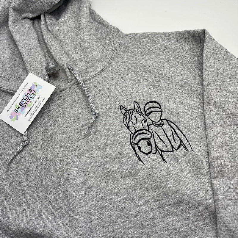 Adult hoodie personalised pet portrait outline - left chest