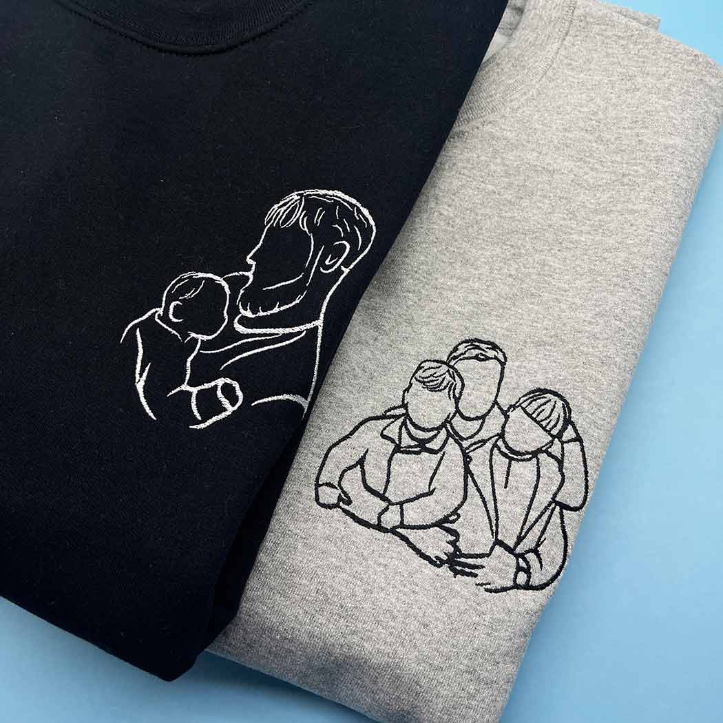 Adult sweatshirt personalised portrait outline- left chest - Sketch & Stitch